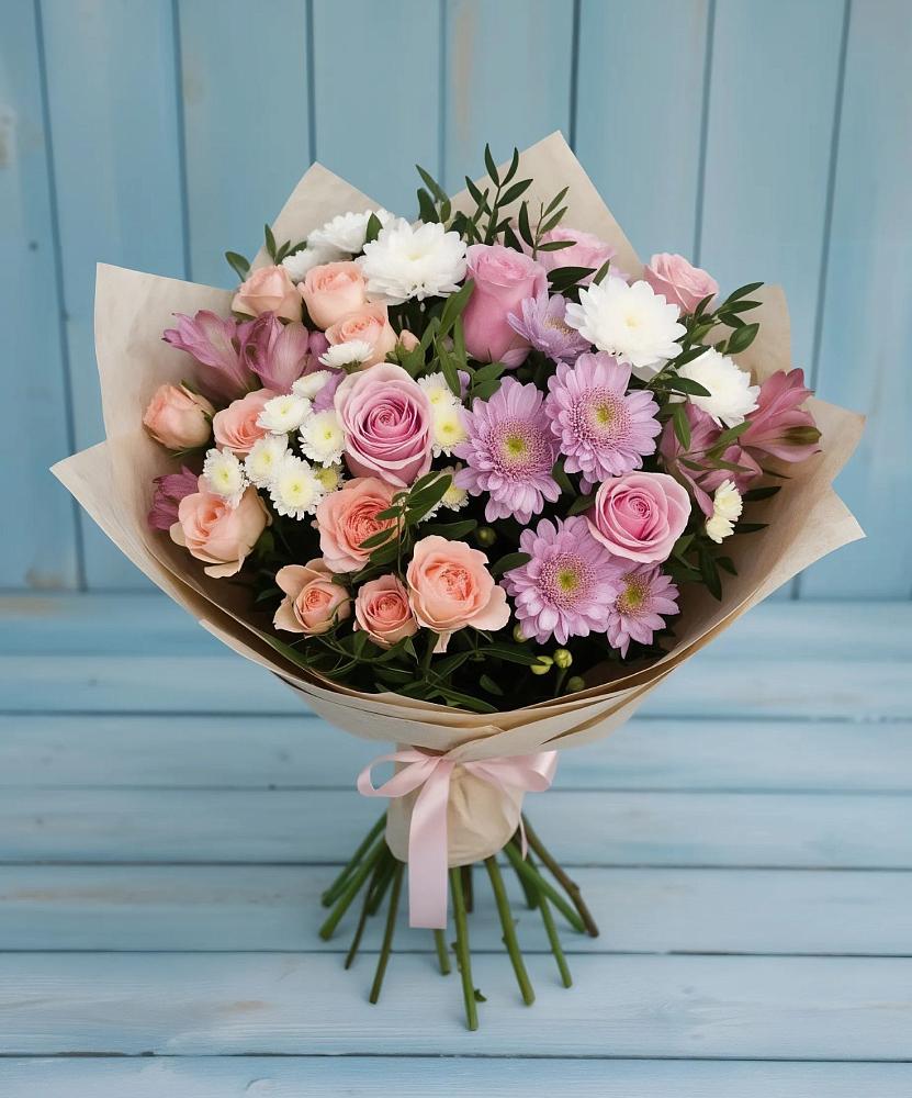 Букет цветов из: Хризантемы, Розы и Альстромерии в Бытошь