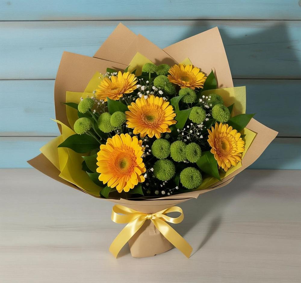 Букет цветов из: Герберы и Хризантемы в Бытошь