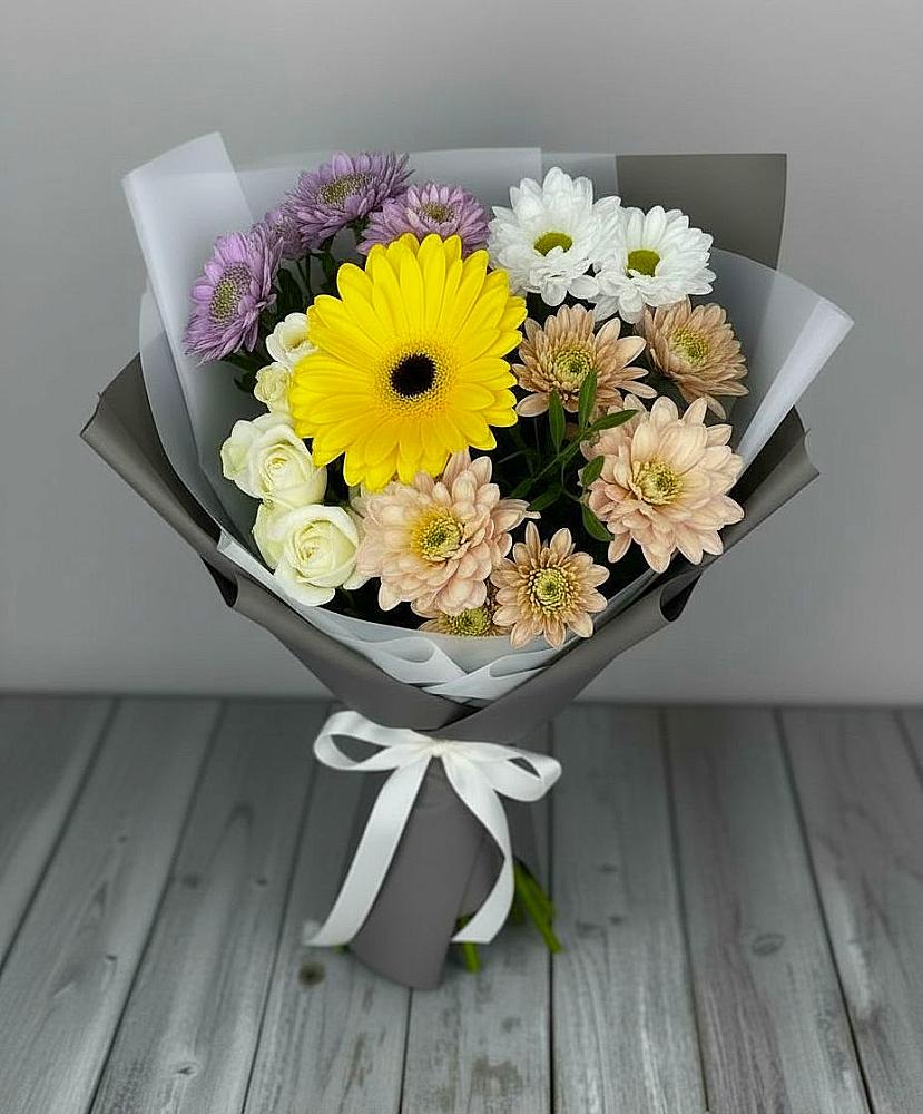 Букет цветов из: Розы, Герберы и Хризантемы в Бытошь