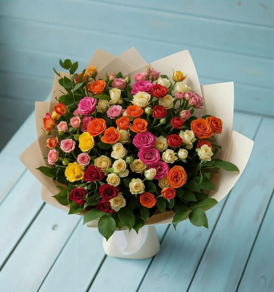 Букет Микс из разноцветных кустовых роз в Бытошь