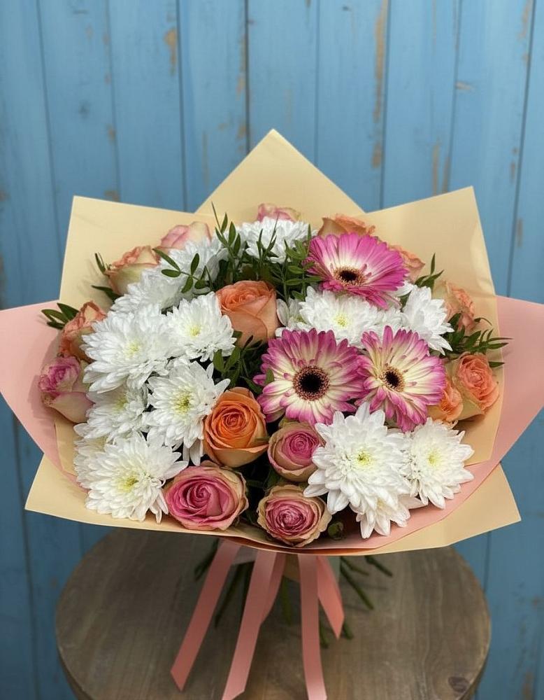 Букет цветов из: Розы, Герберы и Хризантемы в Бытошь