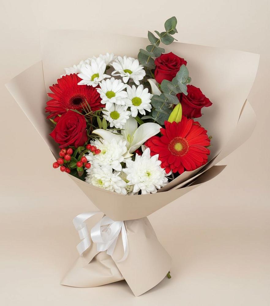 Букет цветов из: Розы, Хризантемы, Герберы и Лилии в Бытошь
