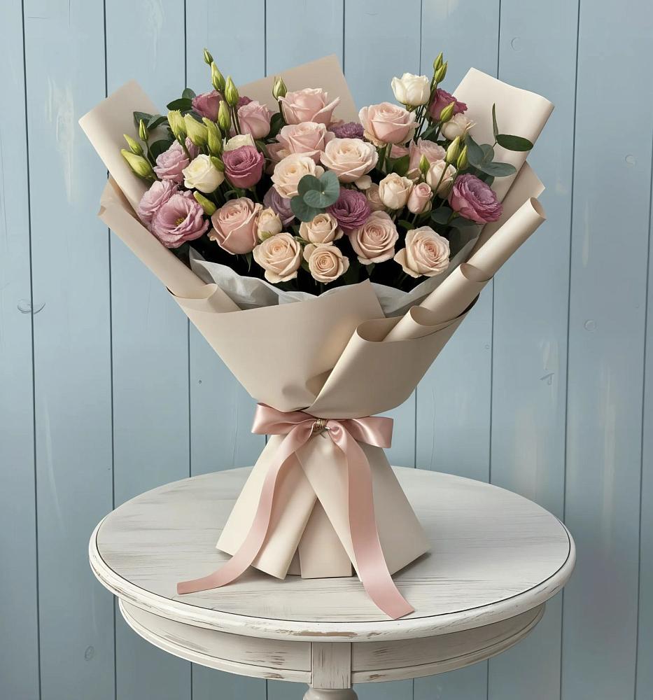 Букет цветов из: Розы и Лизиантусы в Бытошь