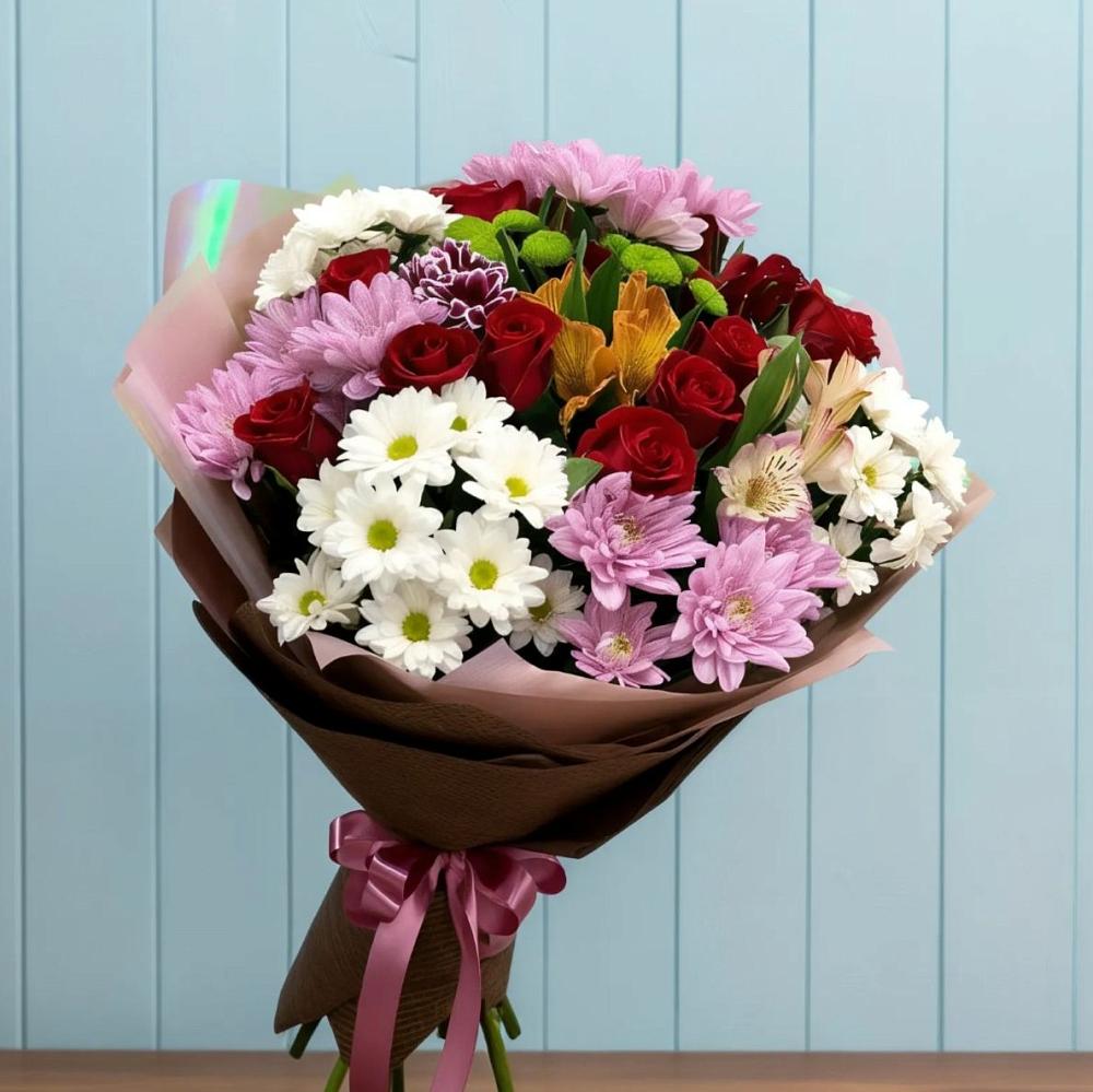Букет цветов из: Розы, Хризантемы и Альстромерии в Бытошь