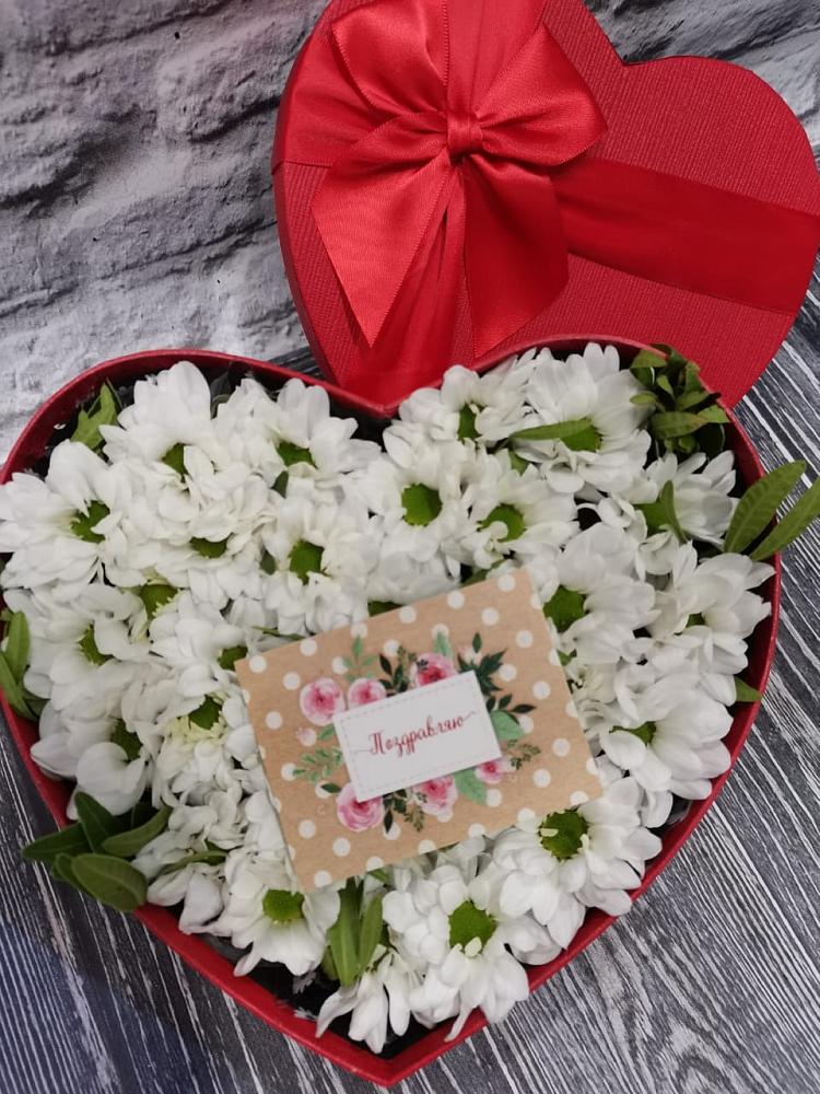 Цветочная композиция из Хризантемы в виде сердца в Бытошь